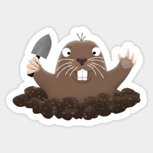 Funny pocket gopher digging cartoon illustration Sticker